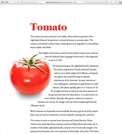 screenshot of the Tomato shape demo